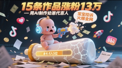 用AI制作幼崽代言人，宝宝的控诉火爆全网，15条作品涨粉13W，单号月入5位数实操教程-赚客网赚