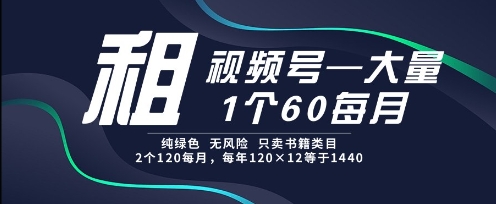 租视频号，一个60每月，2个120.纯绿色、无风险，常年租【揭秘】-赚客网赚