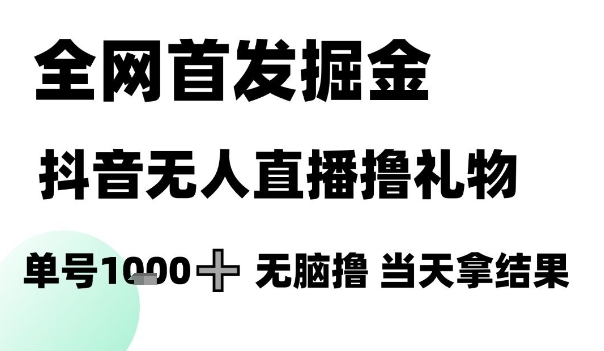 全网首发掘金抖音无人直播撸礼物，单号1k +无脑撸，当天拿结果【揭秘】-赚客网赚