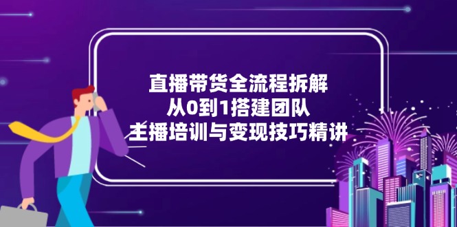 直播带货全流程拆解：从0到1搭建团队，主播培训与变现技巧精讲-赚客网赚