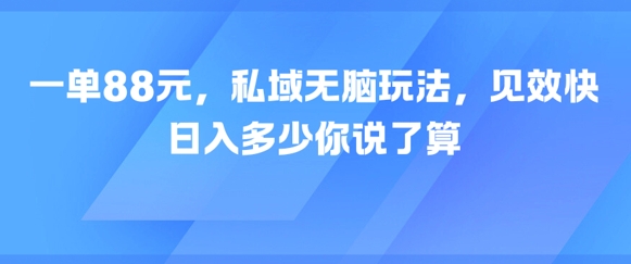 一单88元，私域无脑玩法，见效快，日入多少你说了算-赚客网赚