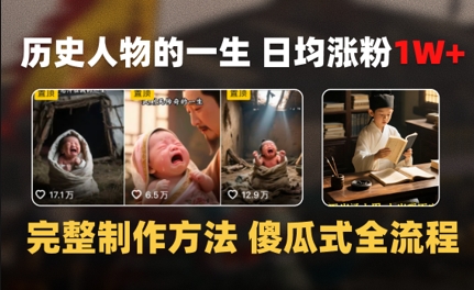 历史人物的一生 日均涨粉1W+，完整制作方法 傻瓜式全流程-赚客网赚