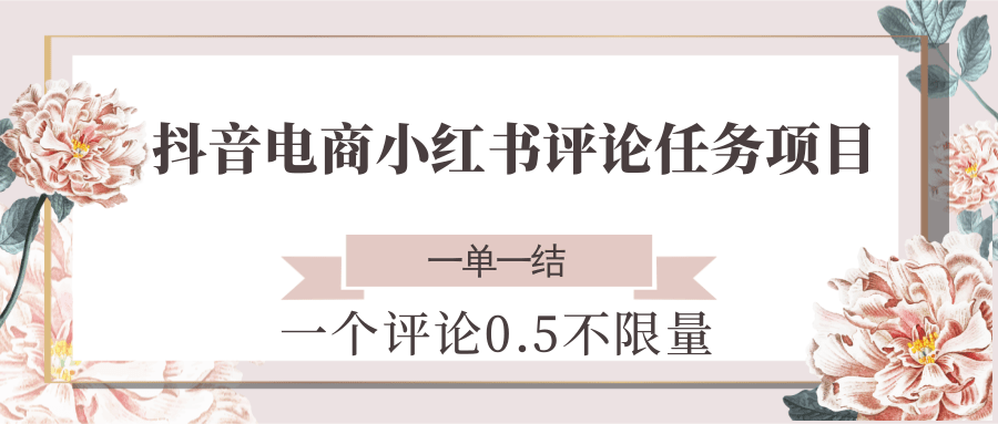 抖音电商小红书评论任务项目，一个评论0.5，一单一结 不限量-赚客网赚