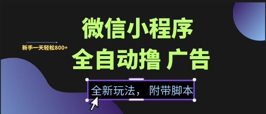 微信小程序全自动撸广告项目，彻底解决没流量的问题，新手一天8张+【揭秘】-赚客网赚