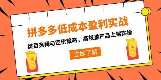 拼多多低成本盈利实战，类目选择与定价策略，高权重产品上架实操-赚客网赚