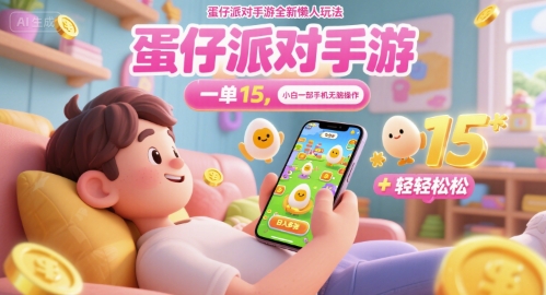 蛋仔派对手游全新懒人玩法，一单15.小白一部手机无脑 操作，日入多张+轻轻松松-赚客网赚