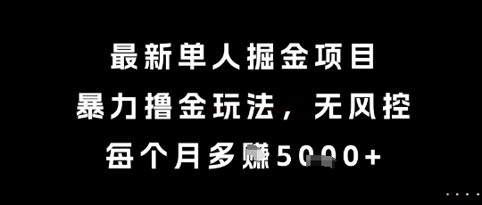 最新单人掘金项目，暴力撸金玩法，无风控，每个月多挣5k+【揭秘】-赚客网赚