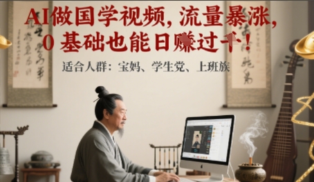 AI做国学视频，流量暴涨 ，0 基础也能日入多张-赚客网赚