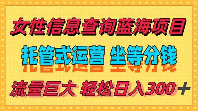 （15216期）稳定日入300＋，小众信息查询蓝海项目，全程懒人式托管，解放你的时间-赚客网赚
