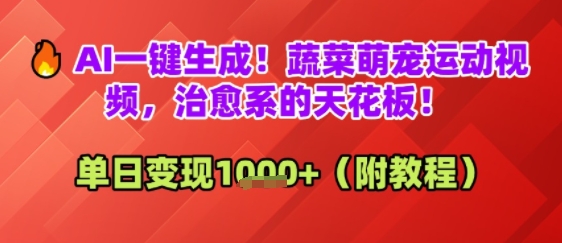 AI一键生成！蔬菜萌宠运动视频，治愈系的天花板！单日变现多张-赚客网赚