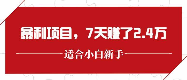 （15228期）最新暴利项目，每单收益轻松在300以上，7天赚了2.4万-赚客网赚
