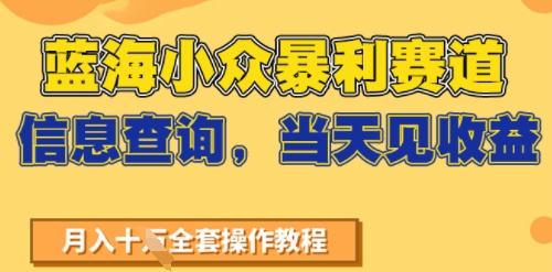 蓝海小众暴利赛道，信息查询，当天见收益，不讲玄学，7天搞了2W+-赚客网赚