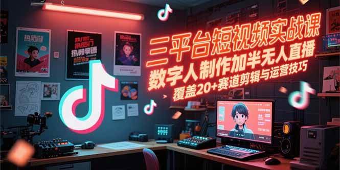 （15265期）三平台短视频实战课，数字人制作加半无人直播，覆盖20+赛道剪辑与运营技巧-赚客网赚