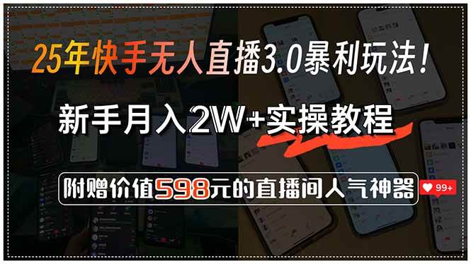 （15335期）25年快手无人直播3.0暴利玩法！，新手月入2W+实操教程，附赠价值598元…-赚客网赚