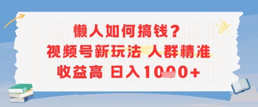 懒人如何搞钱？视频号新玩法，人群精准收益高，日入多张-赚客网赚