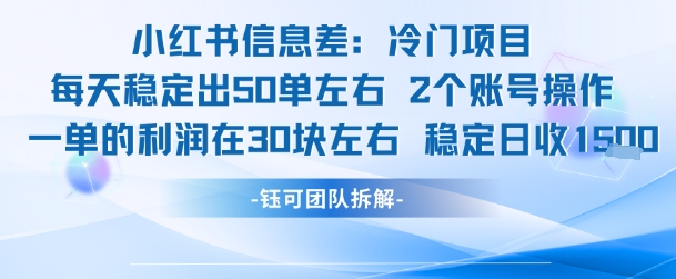 小红书信息差冷门项目一单利润30块每天稳定1.5k左右2个账号操作-赚客网赚