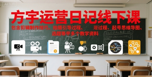 方宇运营日记线下课，包含剪辑制作技巧、拍摄引导过程、起号思维导图、选题等多个教学资料-赚客网赚