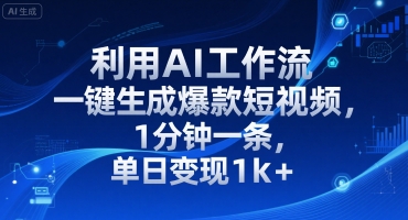 利用AI工作流一键生成爆款短视频，1分钟一条，单日变现1k+-赚客网赚