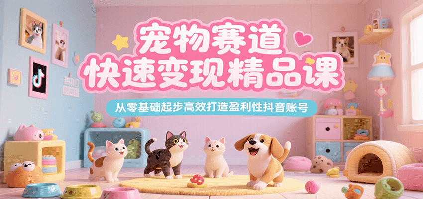 宠物赛道快速变现精品课，从零基础起步高效打造盈利性抖音账号-赚客网赚