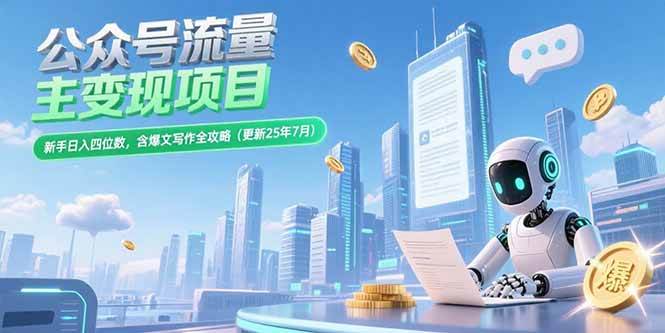 （15412期）公众号流量主变现项目，新手日入四位数，含爆文写作全攻略(更新25年7月)-赚客网赚