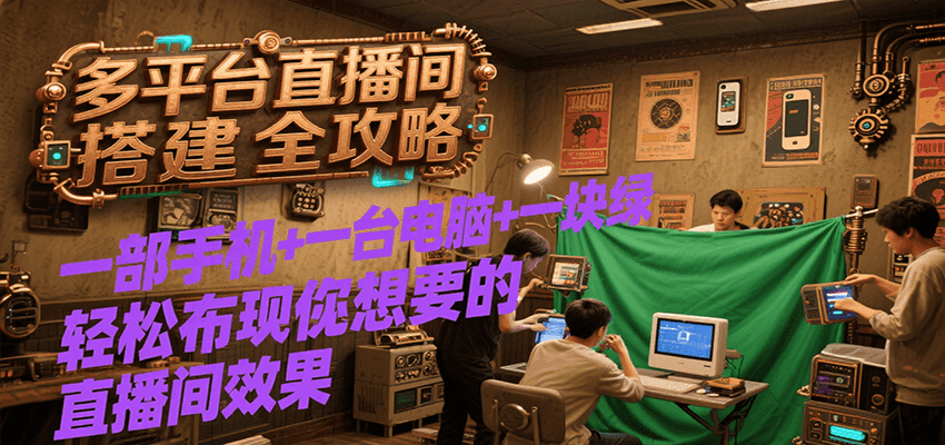 多平台直播间搭建全攻略，一部手机+一台电脑+一块绿布轻松实现你想要的直播间效果-赚客网赚