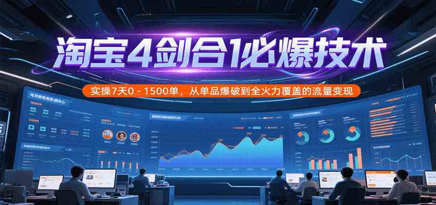 淘宝4剑合1必爆技术，实操7天0-1500单，从单品爆破到全火力覆盖的流量变现-赚客网赚