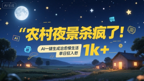 农村夜景杀疯了！AI一键生成治愈系慢生活，单日狂入1k+-赚客网赚