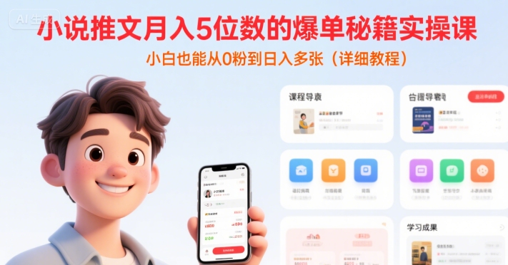 小说推文月入5位数的爆单秘籍实操课，，小白也能从0粉到日入多张(详细教程)-赚客网赚