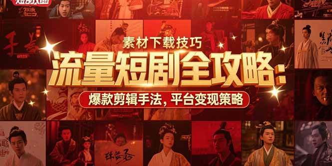 （15431期）流量短剧全攻略：素材下载技巧，爆款剪辑手法，平台变现策略-赚客网赚