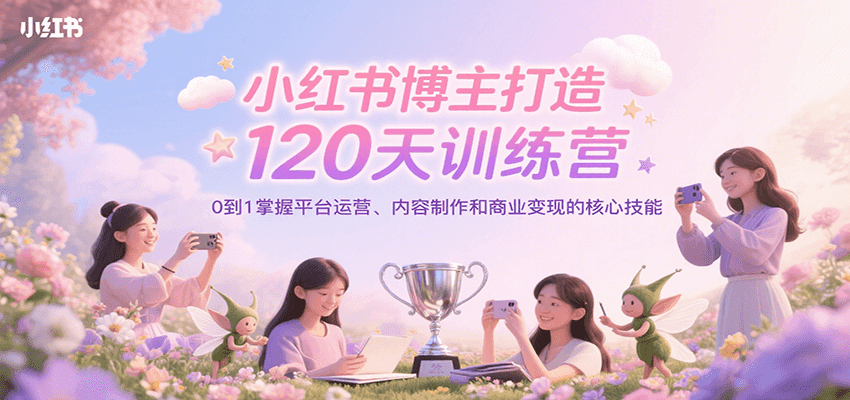 小红书博主打造120天训练营，0到1掌握平台运营、内容制作和商业变现-赚客网赚