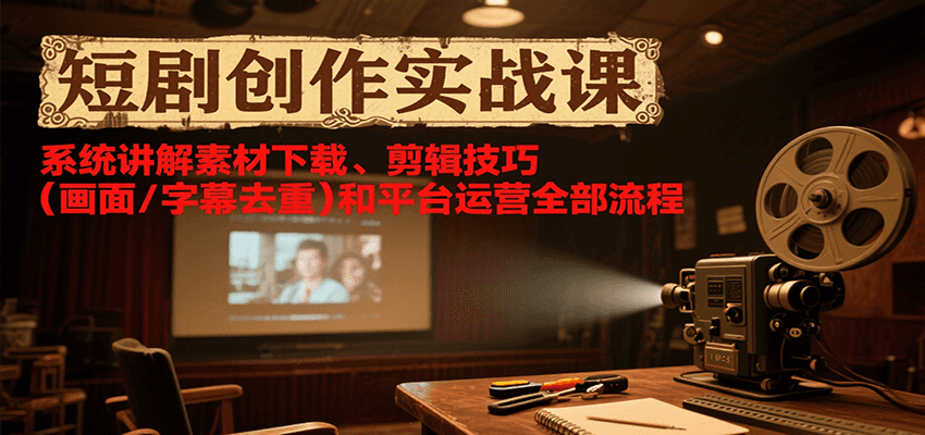 短剧创作实战课，系统讲解素材下载、剪辑技巧（画面/字幕去重）和平台运营全部流程-赚客网赚