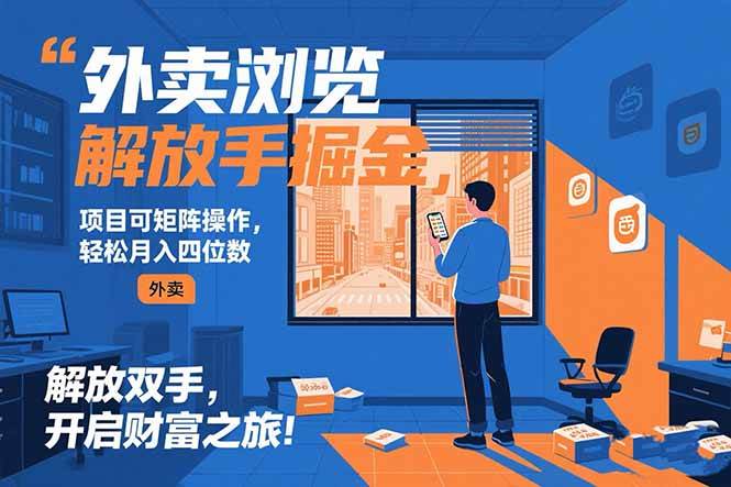 （15440期）外卖浏览掘金项目 可矩阵操作 轻松日入500+-赚客网赚