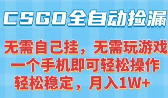 CSGO自动捡漏项目，最新独家玩法，一个手机可操作，新手小白轻松月入1W+，操作简单易上手【揭秘】-赚客网赚
