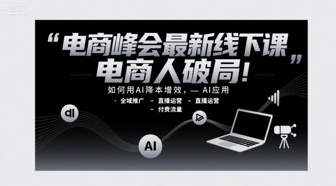 电商峰会最新线下课，电商人破局，如何用AI降本增效，AI应用-全域推广-直播运营-付费流量-赚客网赚