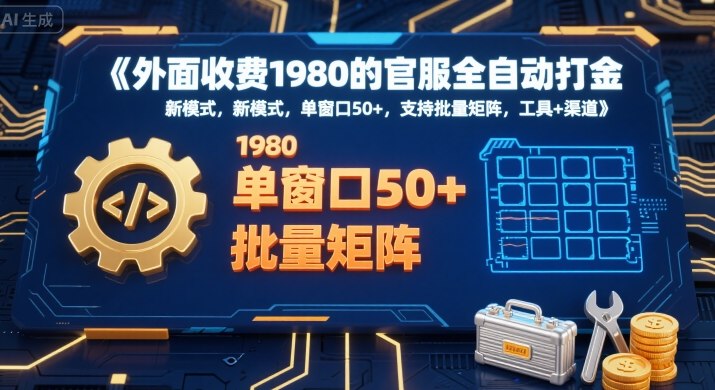 外面收费1980的官服全自动打金，新模式，单窗口50+，支持批量矩阵，工具+渠道【揭秘】-赚客网赚