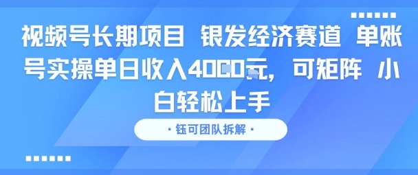 视频号长期项目 银发经济赛道 单账号实操单日收入1k，可矩阵 小白轻松上手-赚客网赚