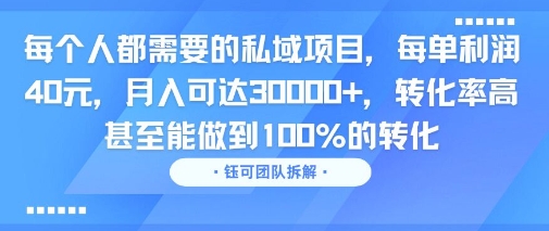 每个人都需要的私域项目，每单利润40米，月入可达3W+，转化率高 甚至能做到100%的转化-赚客网赚