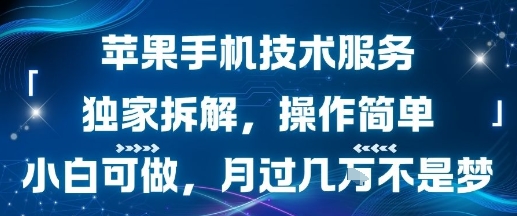 苹果手机技术服务，独家拆解，操作简单，小白可做，月过1W不是梦-赚客网赚