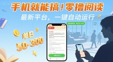 手机就能搞！零撸阅读挂G，最新平台，一键自动运行，随时随地挣，单日50-3张+【揭秘】-赚客网赚