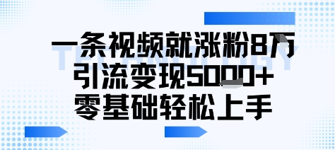 一条视频就涨粉8W引流变现5k+，0基础项目轻松上手-赚客网赚