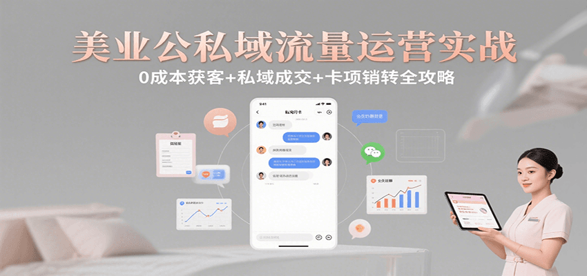 美业公私域流量运营实战：0成本获客+私域成交+卡项销转全攻略-赚客网赚