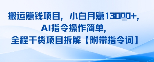 搬运挣钱项目，AI指令操作简单，小白月入1W+，全程干货项目拆解-赚客网赚