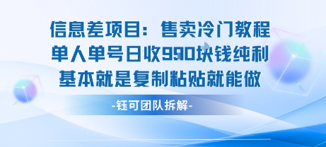 信息差项目：售卖冷门教程单人单号日收9张纯利基本就是复制粘贴就能做-赚客网赚