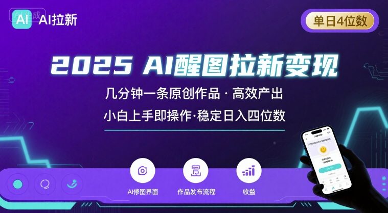 2025最强AI醒图拉新，几分钟一条原创作品，单日收入4位数，小白也能上手操作-赚客网赚