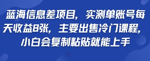 蓝海信息差项目，实测单账号每天收益多张，主要出售冷门课程，小白会复制粘贴就能上手-赚客网赚
