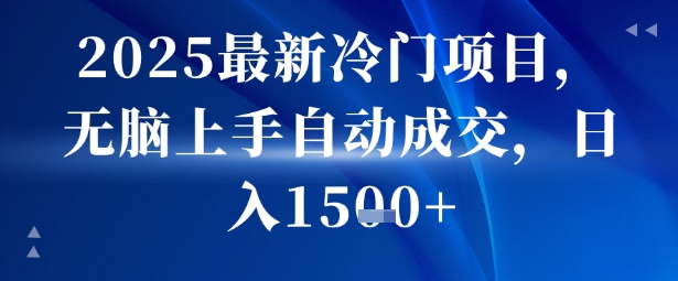 2025最新冷门项目，无脑上手自动成交，日入多张-赚客网赚