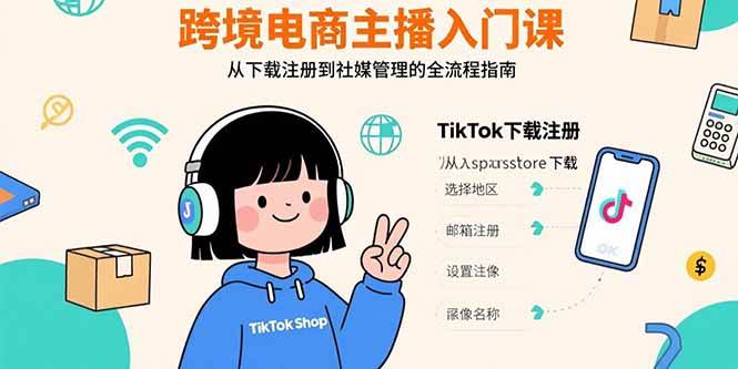 （15708期）跨境电商主播入门课，TikTok下载注册，支付工具配置，社媒账号管理全流程-赚客网赚