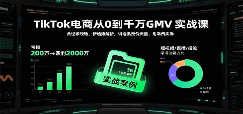 TikTok电商从0到千万GMV实战课，含逆袭经验、新趋势解析，讲选品定价流量，附案例实操-赚客网赚