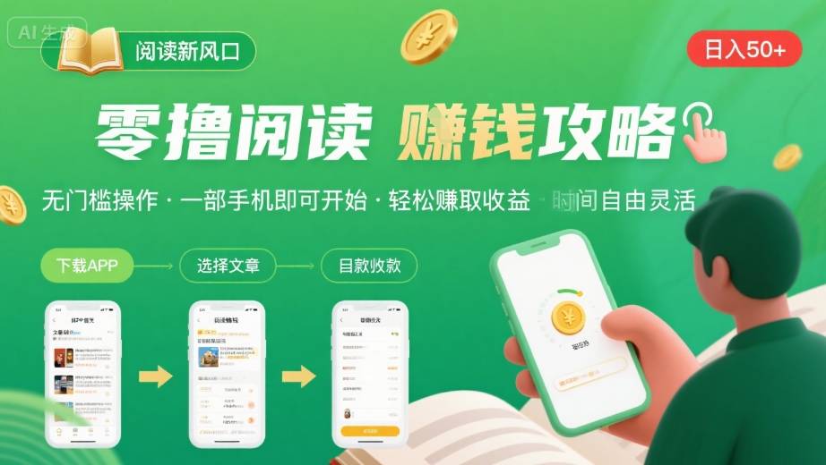 零撸阅读新风口，无门槛轻松挣，一部手机，日入 50-3张【揭秘】-赚客网赚