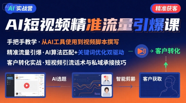 AI+短视频引爆精准客户实战营，手把手教你引爆Ai短视频精准流量-赚客网赚